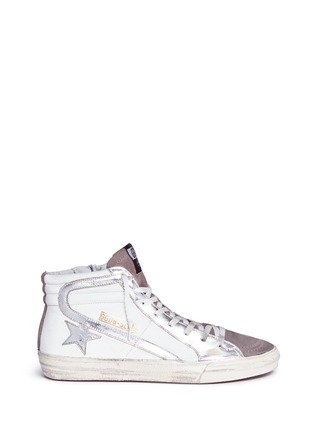 Main View - Click To Enlarge - GOLDEN GOOSE - 'Slide' metallic star patch leather high top sneakers