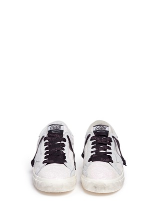 Front View - Click To Enlarge - GOLDEN GOOSE - 'May' glitter calfskin leather sneakers