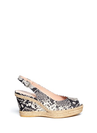 Main View - Click To Enlarge - STUART WEITZMAN - Jean'' snakeskin-effect leather espadrille wedge sandals
