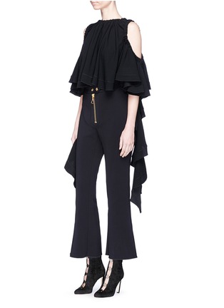 Figure View - Click To Enlarge - ELLERY - 'Baby' ruffle sash drape cropped cold shoulder top