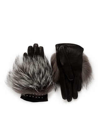 Main View - Click To Enlarge - ALEXANDER MCQUEEN - Stud cuff fox fur short leather gloves