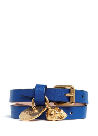 Main View - Click To Enlarge - ALEXANDER MCQUEEN - Double wrap skull charm leather bracelet