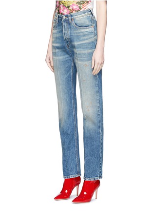 Front View - Click To Enlarge - GUCCI - Butterfly appliqué stone wash broken twill jeans