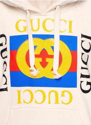 Detail View - Click To Enlarge - GUCCI - Floral embroidered logo print oversized hoodie