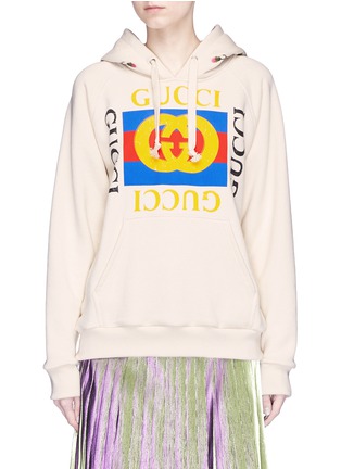 Main View - Click To Enlarge - GUCCI - Floral embroidered logo print oversized hoodie
