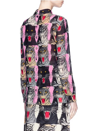 Back View - Click To Enlarge - GUCCI - Bow neck tiger face crepe shirt