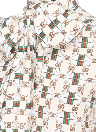 Detail View - Click To Enlarge - GUCCI - 'Web Kisses' pussybow silk crepe shirt