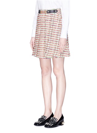 Front View - Click To Enlarge - GUCCI - Horsebit belt pleated tweed skirt