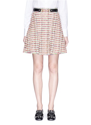 Main View - Click To Enlarge - GUCCI - Horsebit belt pleated tweed skirt