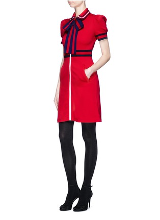 Figure View - Click To Enlarge - GUCCI - Bow neck web trim dress