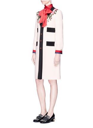 Figure View - Click To Enlarge - GUCCI - GG pearl button grosgrain ribbon wool coat