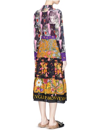 Back View - Click To Enlarge - GUCCI - Tiger Face patchwork print crepe dress