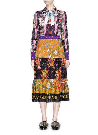 Main View - Click To Enlarge - GUCCI - Tiger Face patchwork print crepe dress