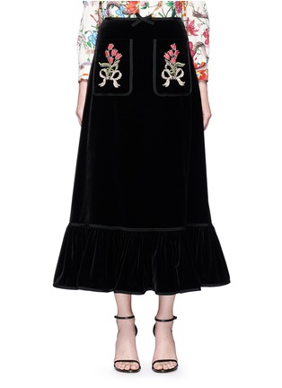 Main View - Click To Enlarge - GUCCI - Floral embellished velvet maxi peplum skirt