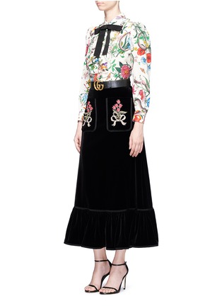 Figure View - Click To Enlarge - GUCCI - Floral embellished velvet maxi peplum skirt