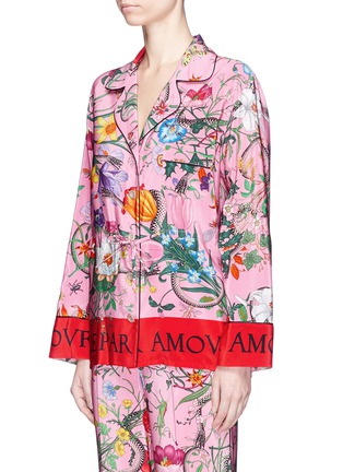 Front View - Click To Enlarge - GUCCI - 'Floral Snake' print silk pyjama shirt