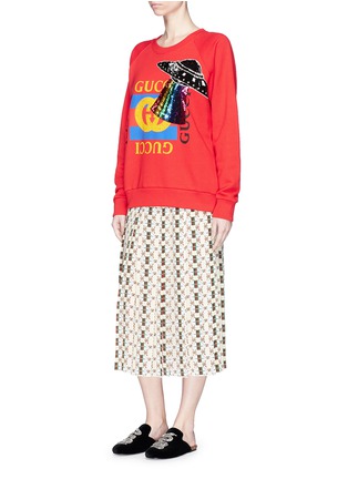 Figure View - Click To Enlarge - GUCCI - 'Web Kisses' print pleated silk crepe skirt