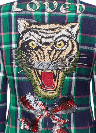 Detail View - Click To Enlarge - GUCCI - 'Love' sequin tiger appliqué check plaid wool jacket