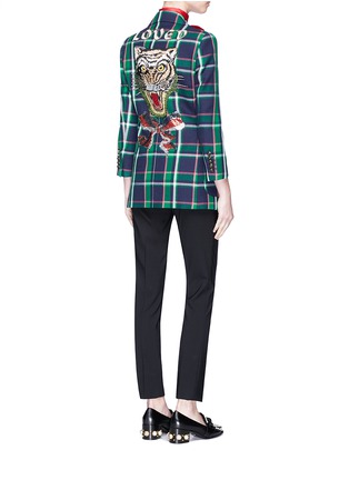 Back View - Click To Enlarge - GUCCI - 'Love' sequin tiger appliqué check plaid wool jacket