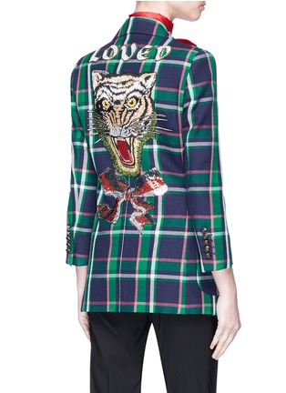 Figure View - Click To Enlarge - GUCCI - 'Love' sequin tiger appliqué check plaid wool jacket