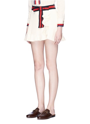 Front View - Click To Enlarge - GUCCI - Web bow ruffle jersey mini skirt