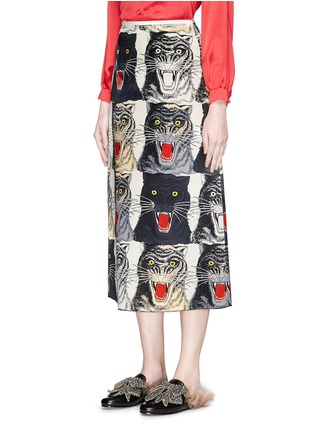 Front View - Click To Enlarge - GUCCI - Tiger Face print silk duchesse skirt