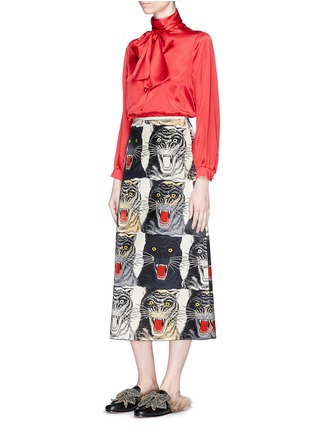 Figure View - Click To Enlarge - GUCCI - Tiger Face print silk duchesse skirt