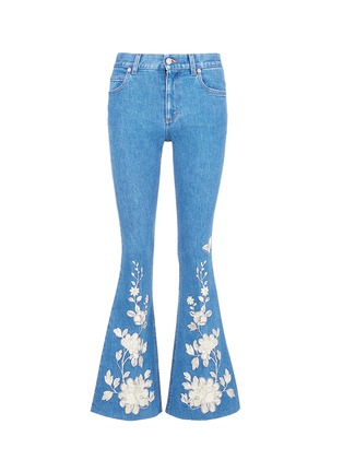 Main View - Click To Enlarge - GUCCI - Metallic floral embroidered boot cut jeans