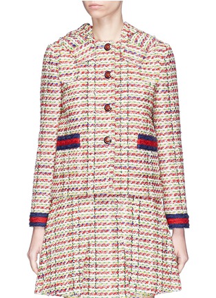 Main View - Click To Enlarge - GUCCI - Bow wool blend tweed hooded blazer