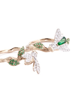 Detail View - Click To Enlarge - ANYALLERIE - 'Bumble Bee' diamond tsavorite 18k white gold two finger ring