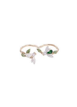 Main View - Click To Enlarge - ANYALLERIE - 'Bumble Bee' diamond tsavorite 18k white gold two finger ring