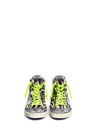 Front View - Click To Enlarge - GOLDEN GOOSE - 'Francy' zebra print leather high top sneakers
