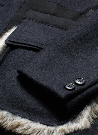 Detail View - Click To Enlarge - KOLOR - Exposed lapel fur trim melton blazer