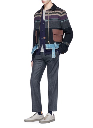 Figure View - Click To Enlarge - KOLOR - Denim hem stripe melton coat