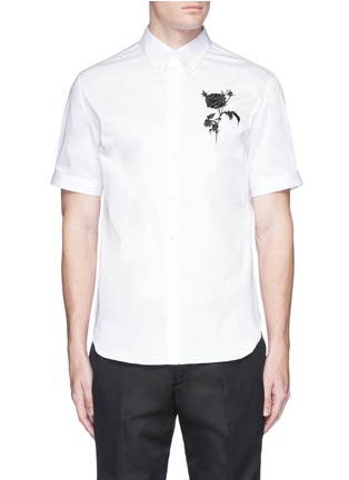 Main View - Click To Enlarge - ALEXANDER MCQUEEN - Rose embroidered short sleeve shirt