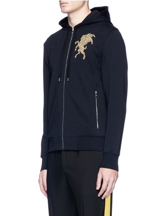Front View - Click To Enlarge - ALEXANDER MCQUEEN - Bullion embroidered zip hoodie