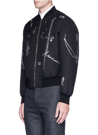 Front View - Click To Enlarge - ALEXANDER MCQUEEN - Chain safety pin fil coupé bomber jacket