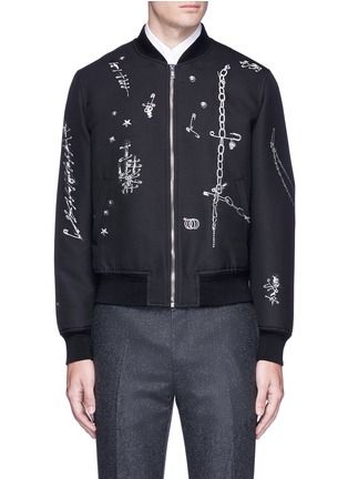 Main View - Click To Enlarge - ALEXANDER MCQUEEN - Chain safety pin fil coupé bomber jacket