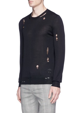 Front View - Click To Enlarge - ALEXANDER MCQUEEN - Skull distressed wool-silk sweater