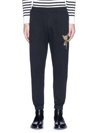 Main View - Click To Enlarge - ALEXANDER MCQUEEN - Bullion rose embroidered sweatpants