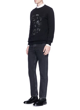 Figure View - Click To Enlarge - ALEXANDER MCQUEEN - 'Punk Skull' metal ring distressed sweater