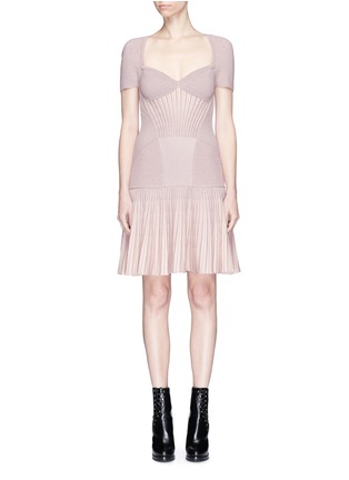 Main View - Click To Enlarge - ALEXANDER MCQUEEN - Metallic fluted armour knit dress