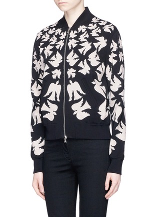 Front View - Click To Enlarge - ALEXANDER MCQUEEN - Swallow intarsia stretch knit bomber jacket