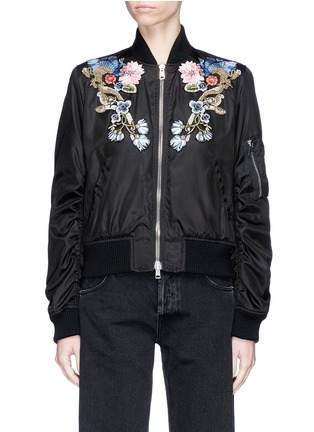 Main View - Click To Enlarge - ALEXANDER MCQUEEN - Falcon and floral appliqué bomber jacket