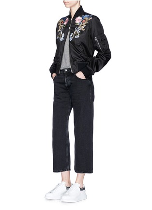 Figure View - Click To Enlarge - ALEXANDER MCQUEEN - Falcon and floral appliqué bomber jacket