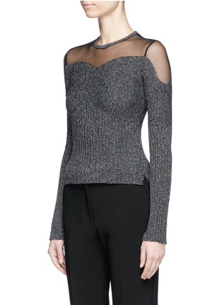 Front View - Click To Enlarge - ALEXANDER MCQUEEN - Sheer panel bouclé knit sweater