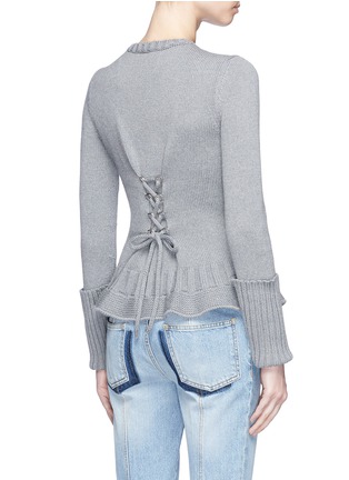 Back View - Click To Enlarge - ALEXANDER MCQUEEN - Lace-up wool peplum sweater