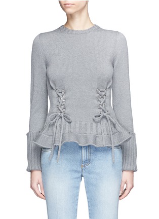 Main View - Click To Enlarge - ALEXANDER MCQUEEN - Lace-up wool peplum sweater