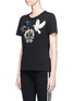 Front View - Click To Enlarge - ALEXANDER MCQUEEN - Swallow gryphon and floral appliqué T-shirt