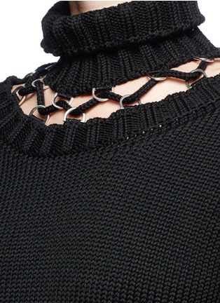 Detail View - Click To Enlarge - ALEXANDER MCQUEEN - Lace-up chunky wool knit peplum dress